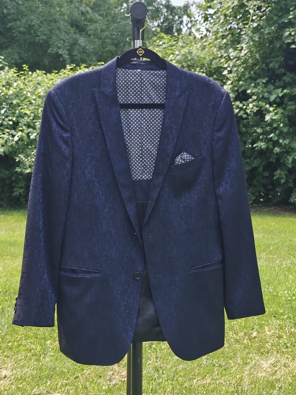 Maceoo Men's Dark Navy Paisley Sport Coat with Matching Pocket Liner